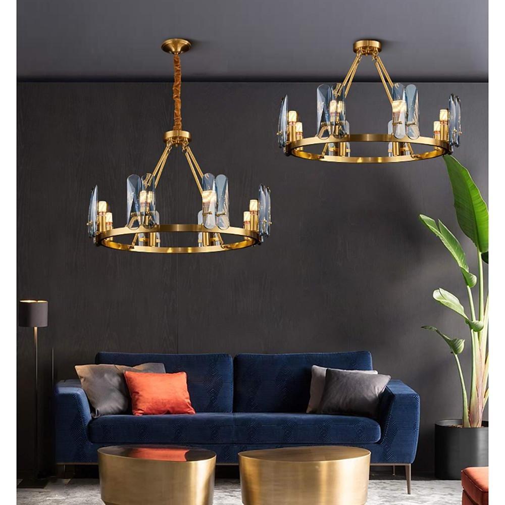 8 - light LED Circular Glass Copper Nordic Chandelier Pendant Lighting