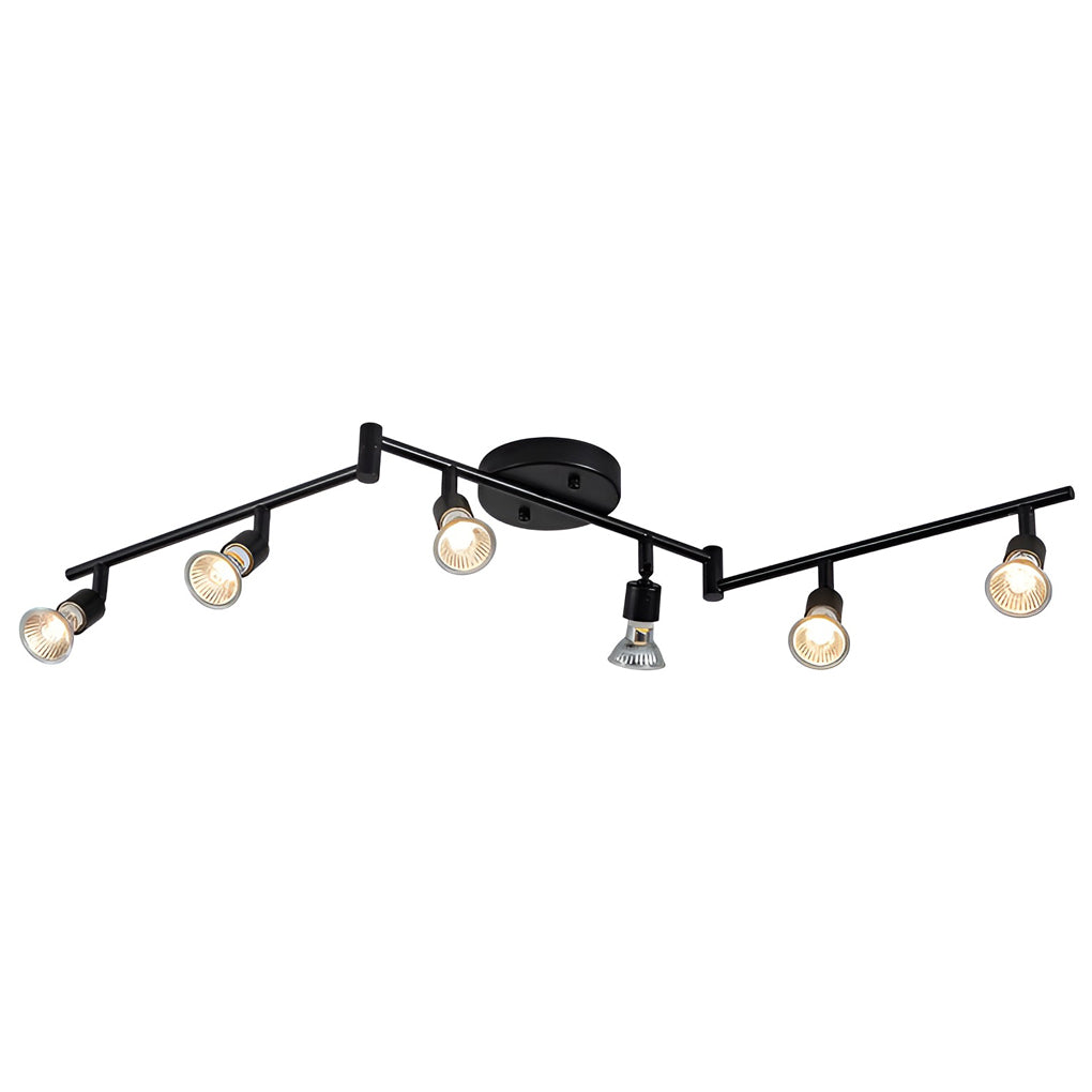 Black adjustable ceiling lights extended configuration product image showing adjustable arms and spot placement.