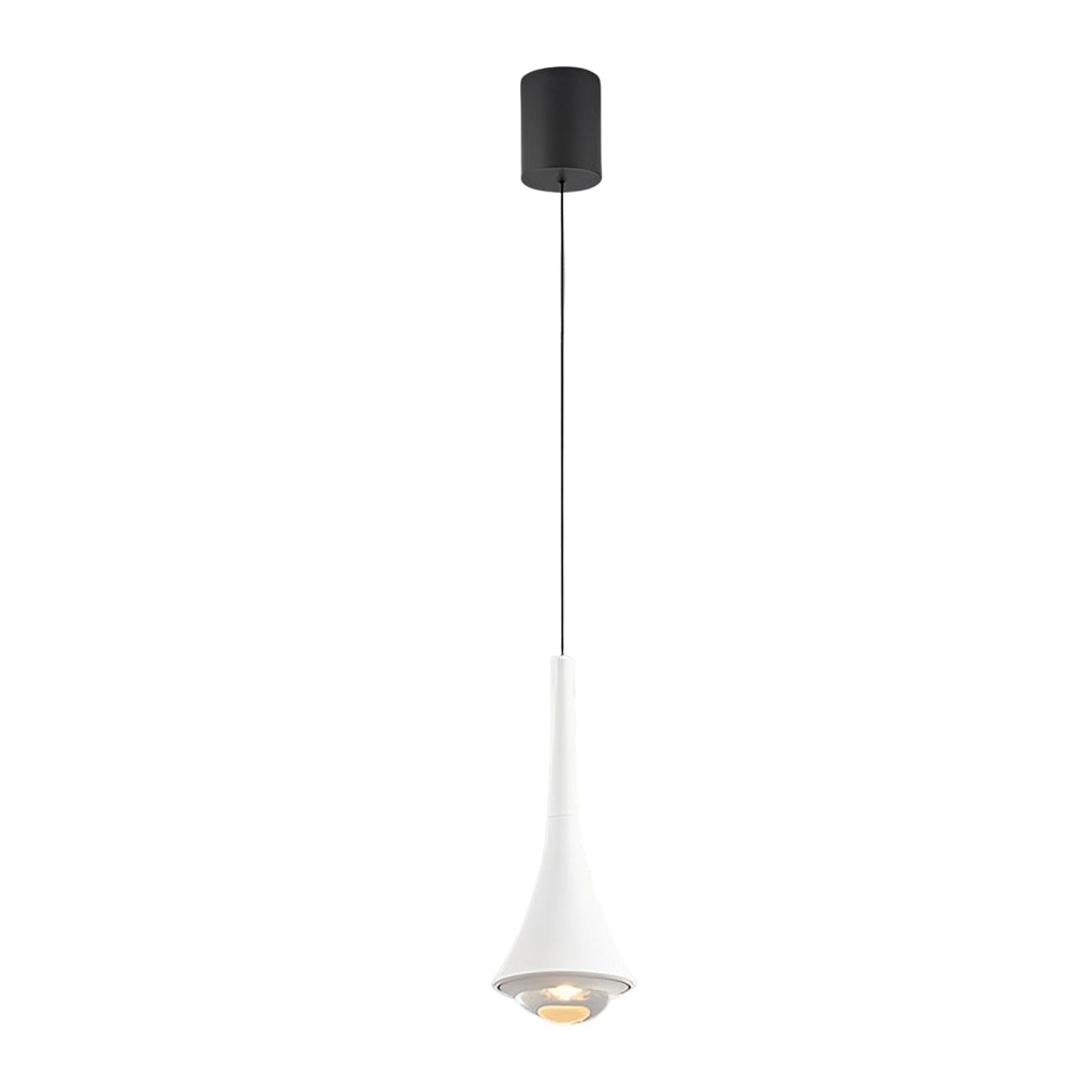 White and black cone pendant lights shown individually on clean studio background.