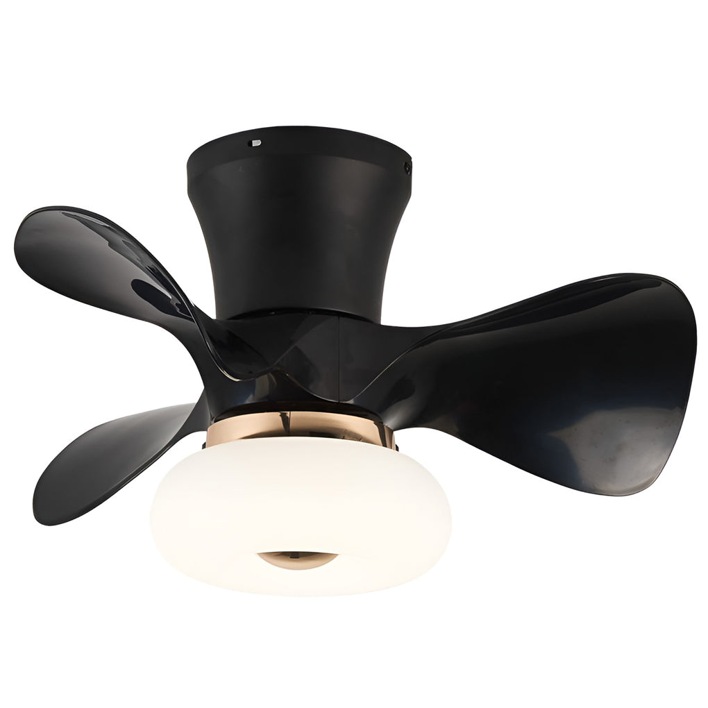 Black macaron ceiling fan with light isolated on white background.