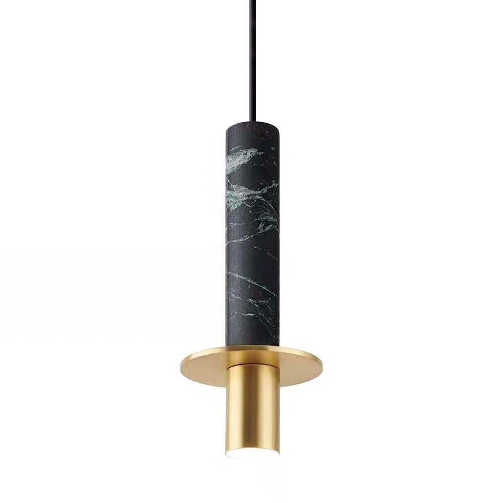 Sleek black marble alabaster mini pendant lights with gold metal accents on white background.