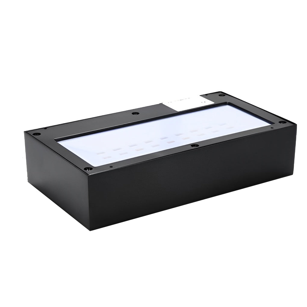 Black motion sensor outdoor wall light with side view showing depth and light diffusion.