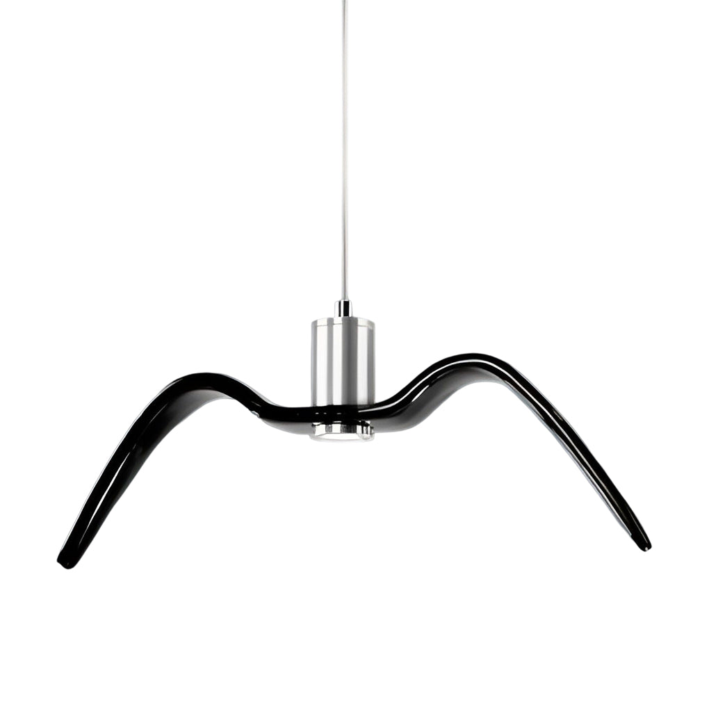 Black wing pendant light isolated on a white background.