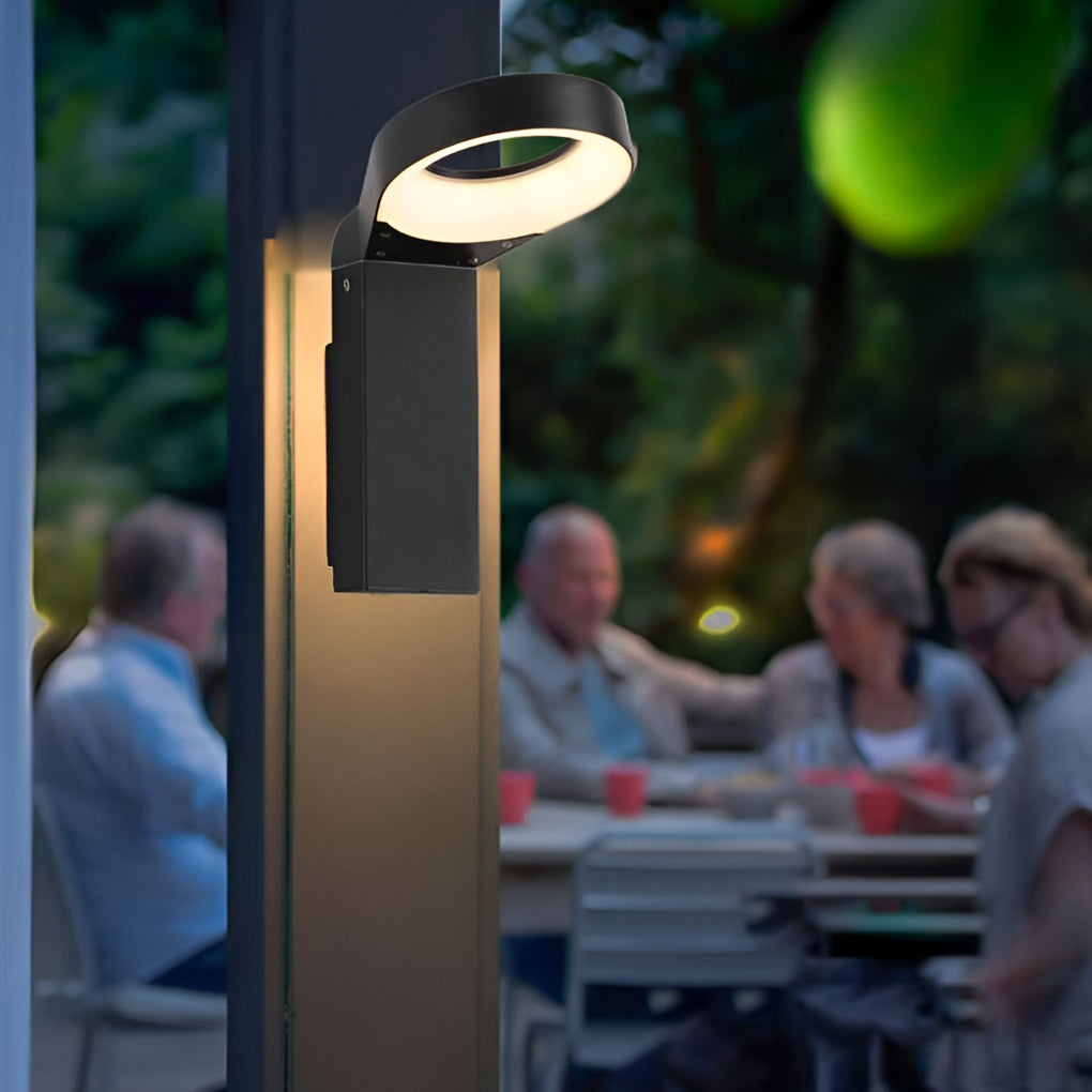 Bollard landscape lights with detailed view of its curved top and structure.