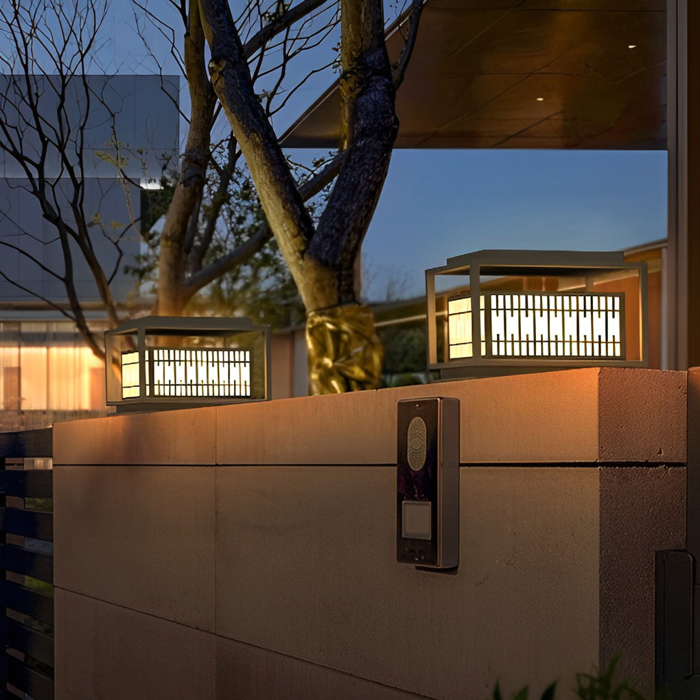 Bollard path lights illuminating a cozy outdoor poolside with directional glow.