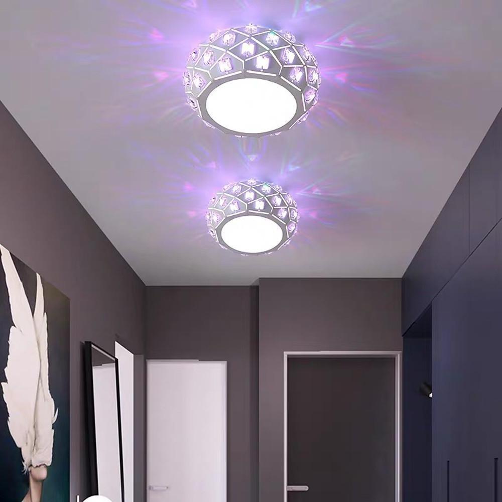 6'' LED 1-Light Lantern Desgin Flush Mount Lights Modern Metal Crystal Lantern Design