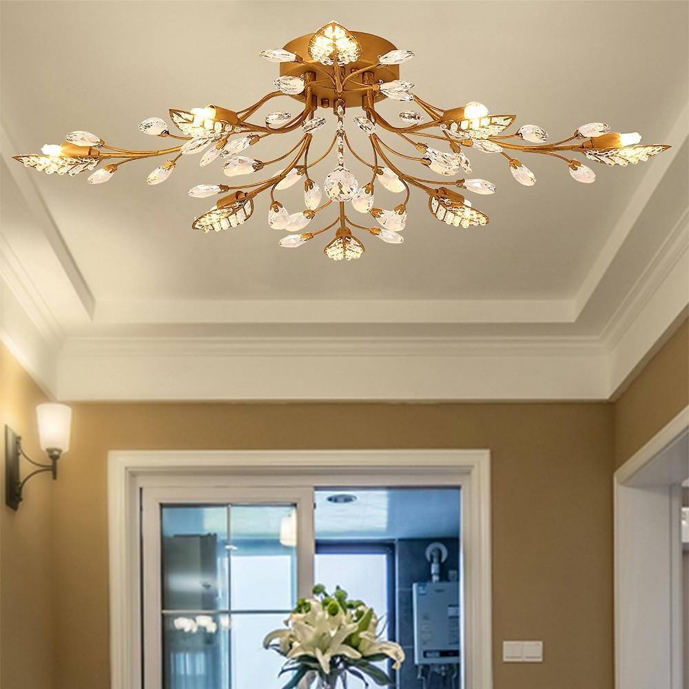 antique brass branch chandelier with crystal leaves and drops