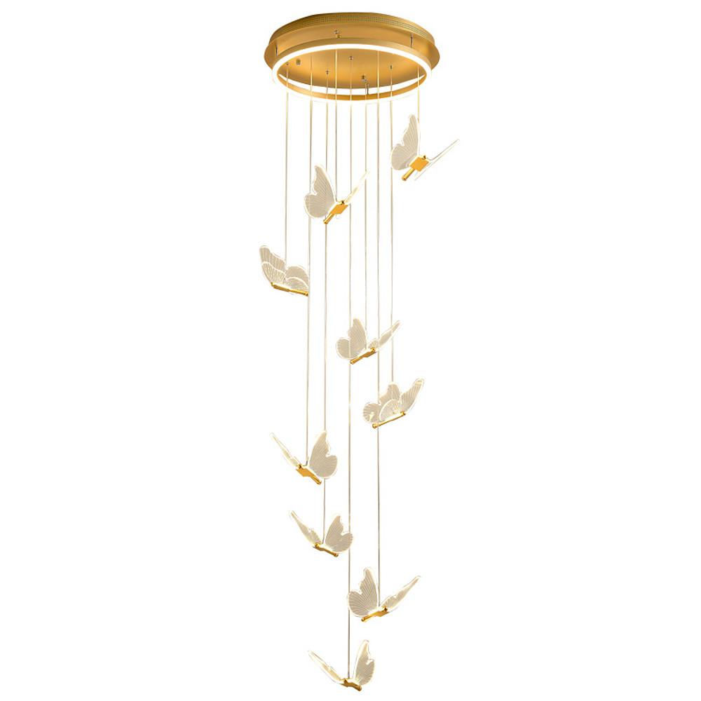Butterfly chandelier with multiple hanging lengths for layered lighting effect.