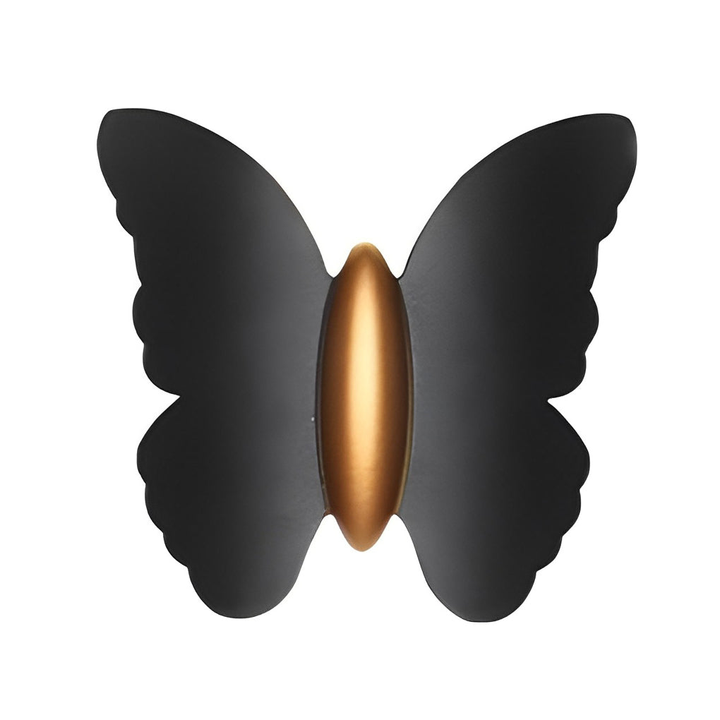 Butterfly wall lamp with close-up of the golden light source.