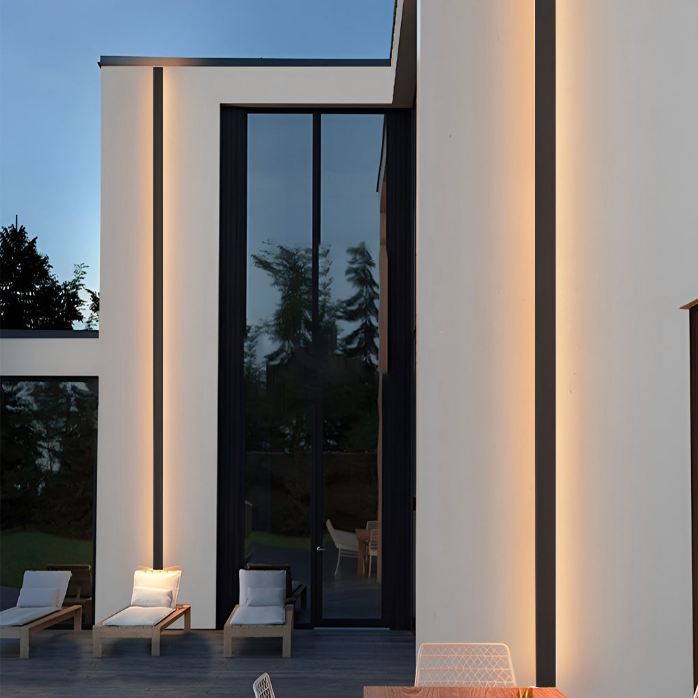 Upgrade exterior spaces with black long LED RGB linear light outdoor waterproof wall lighting, perfect for ambiance and decorative effects.
