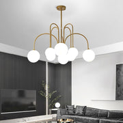 Sputnik Multi - light White Ball Glass Shade Pendant Lights Gold/Black Curved Linear Chandelier