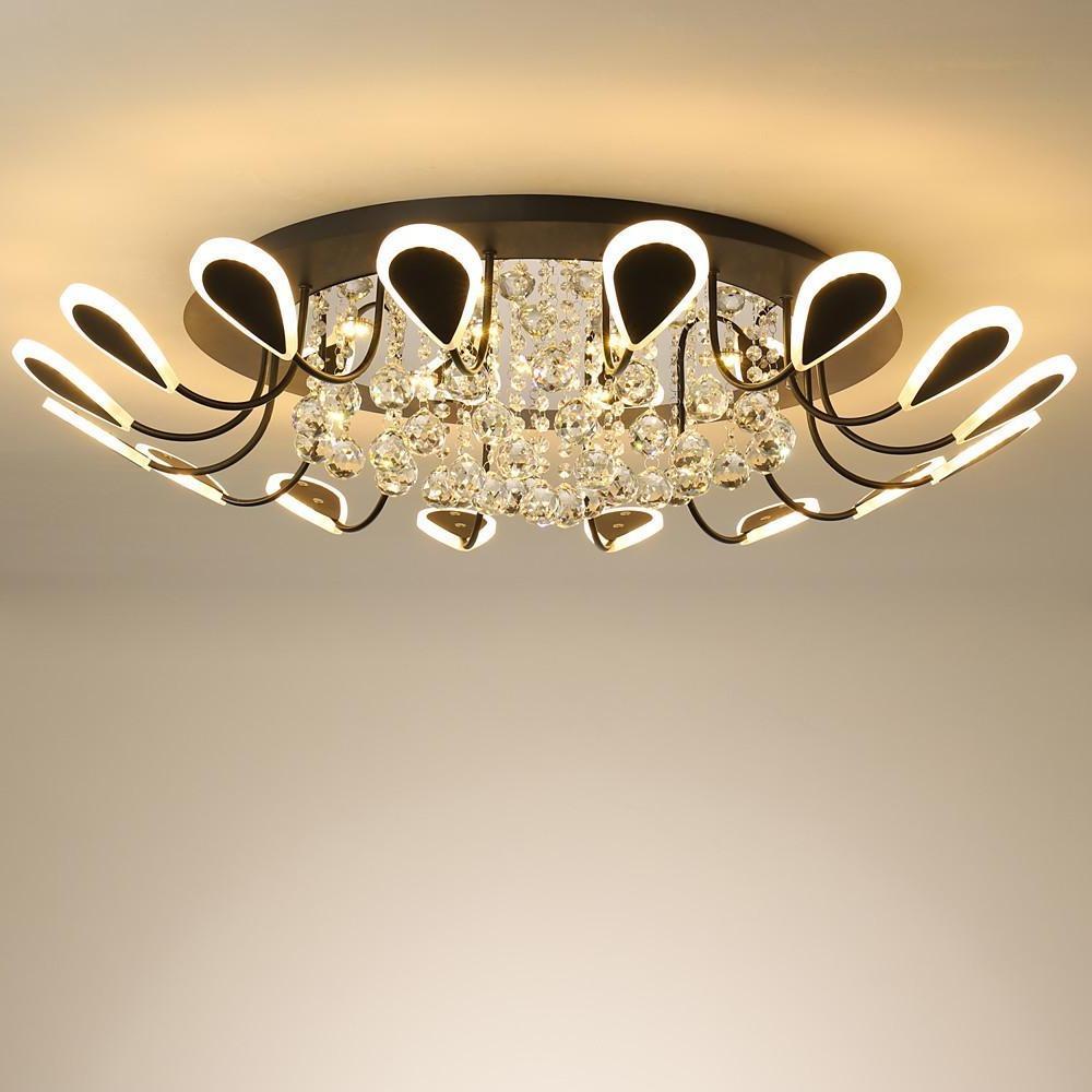 Flower Shaped Dimmable LED Crystal Modern Flush Mount Lighting Ceiling Light