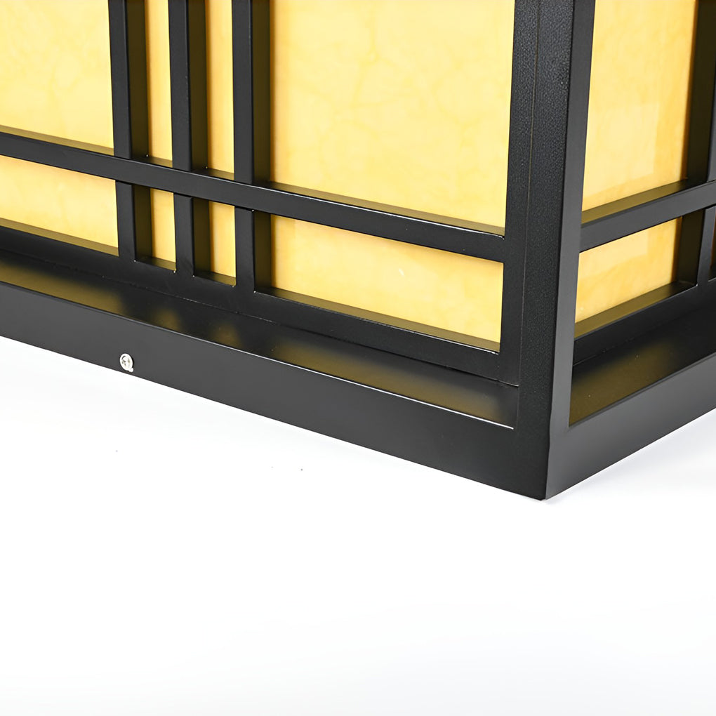 Caged pillar lights with side view showing depth and light diffusion.
