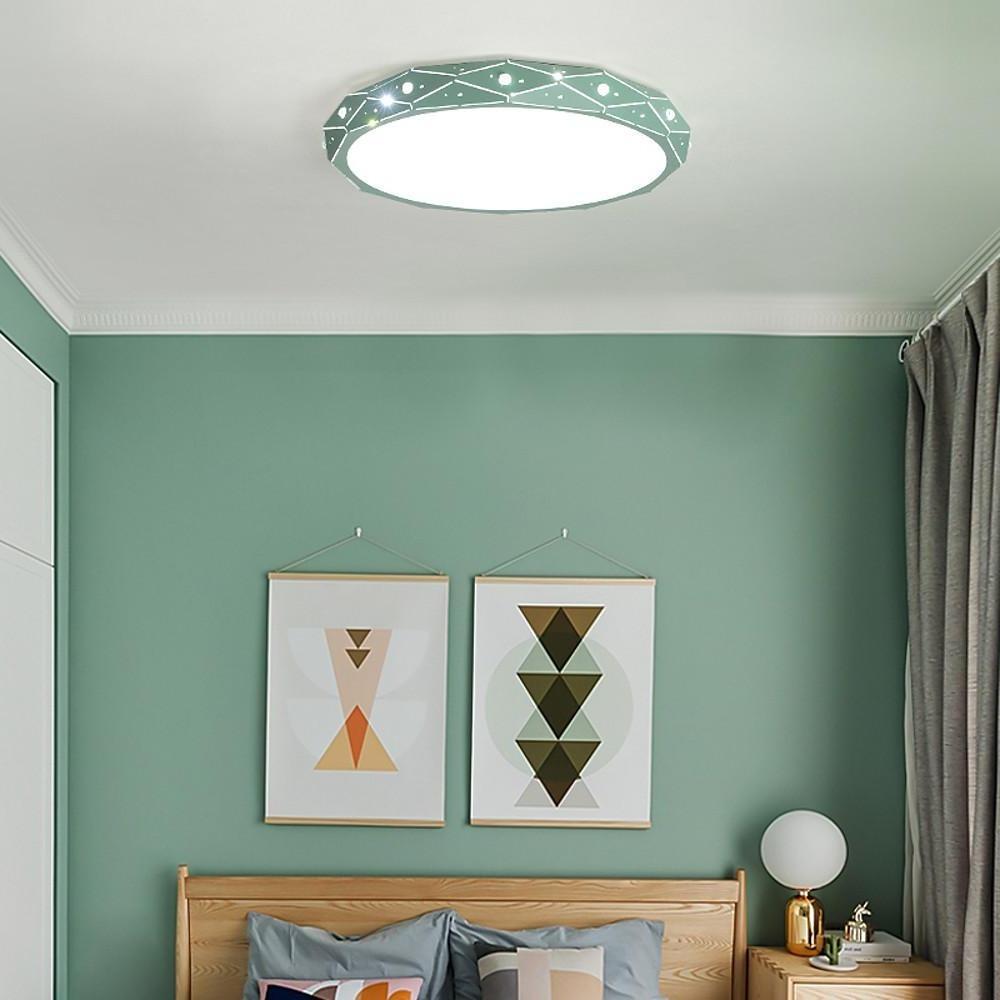 Childs ceiling light installed in a modern kids bedroom with soft wall colors.