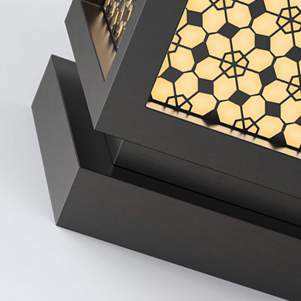 Rectangular Resin and Steel Garden Light with Carved Floral Lampshade