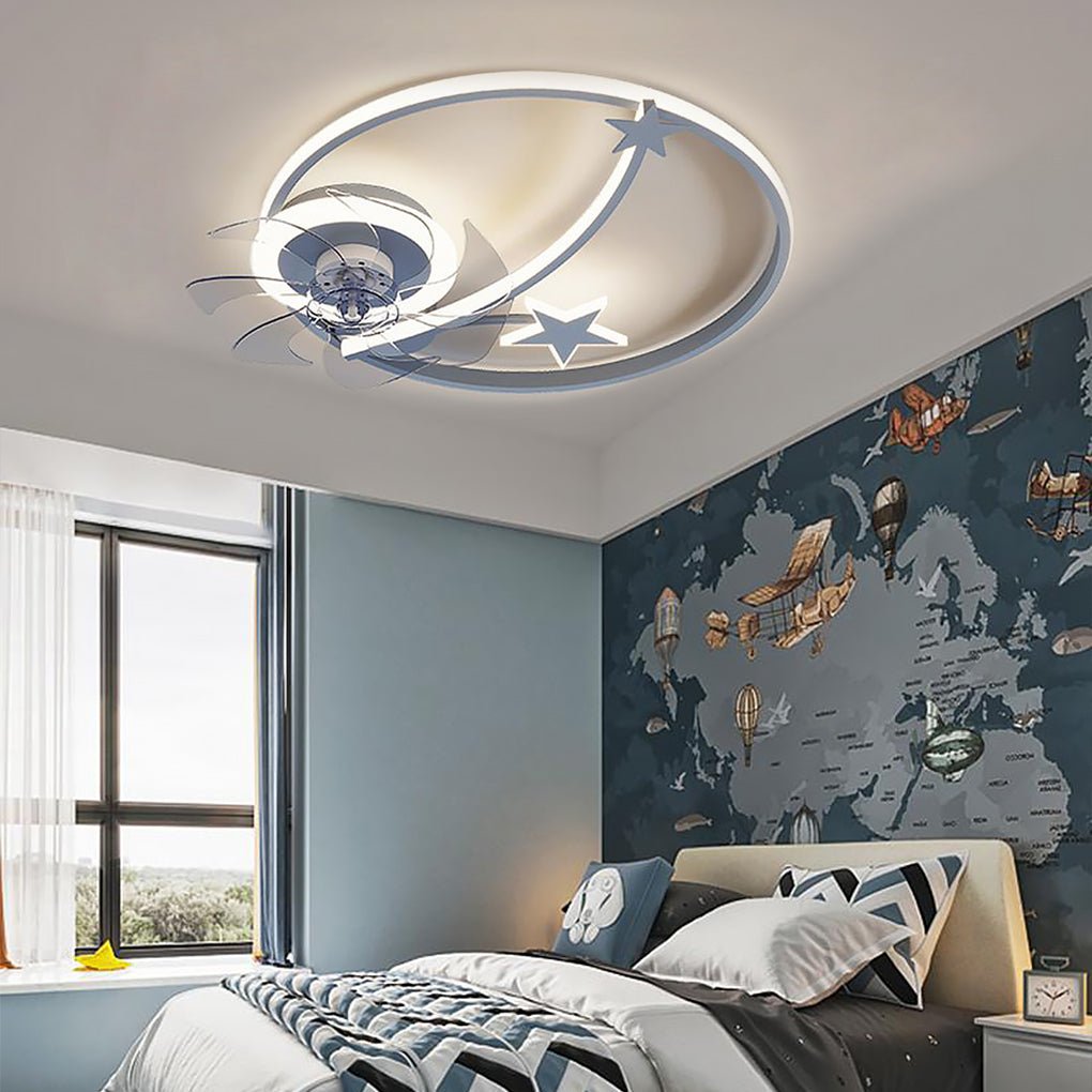 Circle Star Shaped Flush Mount Baby Kids Ceiling Fans with Lights and Remote - Dazuma