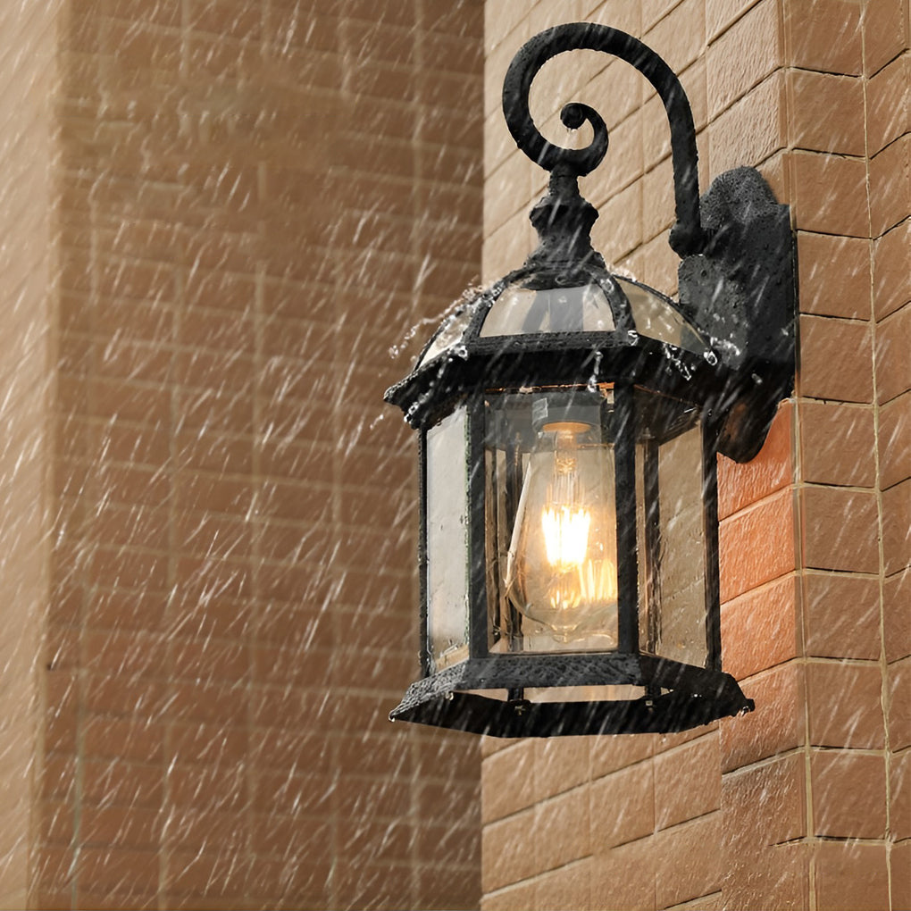 Classic outdoor wall lanterns enhancing a stylish outdoor wall with ambient light.
