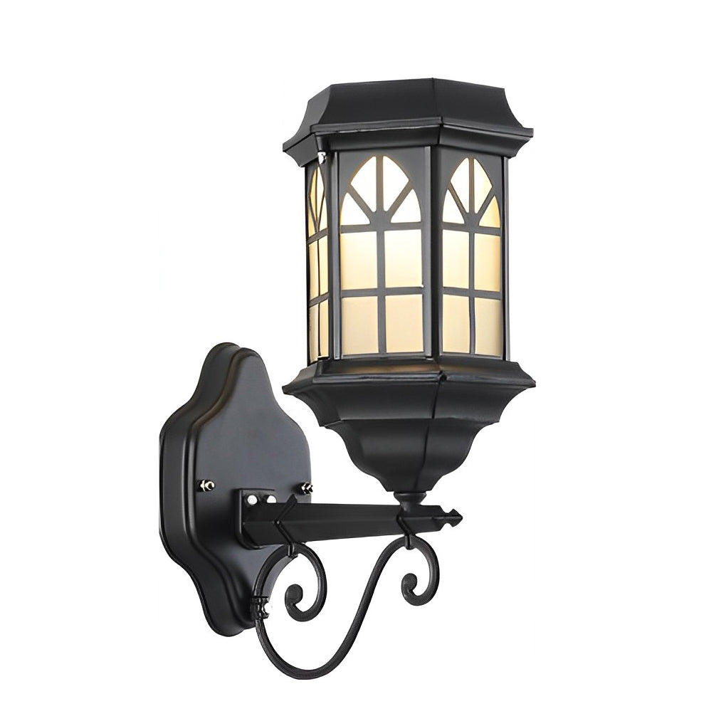 Classic porch light with bronze finish and frosted glass, enhancing the curb appeal of a modern home entrance.