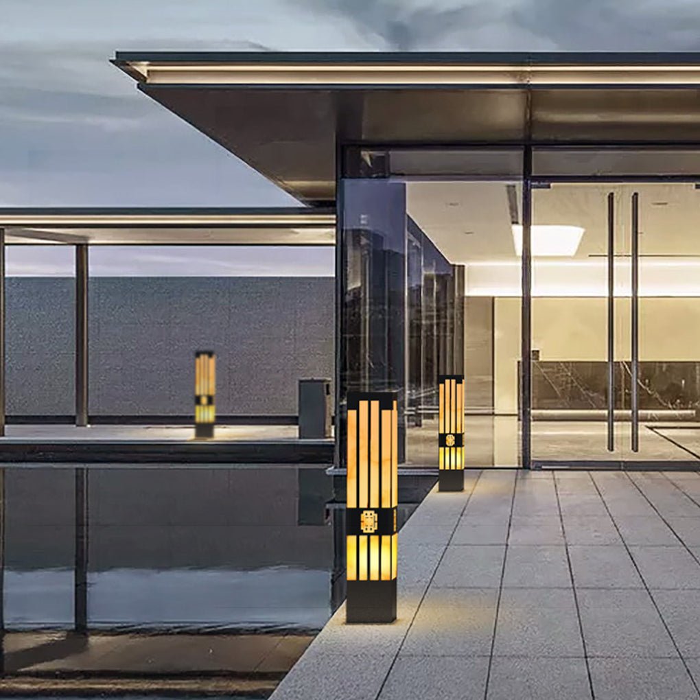 Rectangular Outdoor Garden Lights with Streak Cut Design Elegant Landscape Bollard Lights