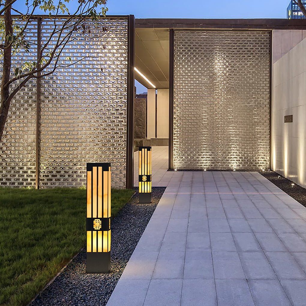 Rectangular Outdoor Garden Lights with Streak Cut Design Elegant Landscape Bollard Lights