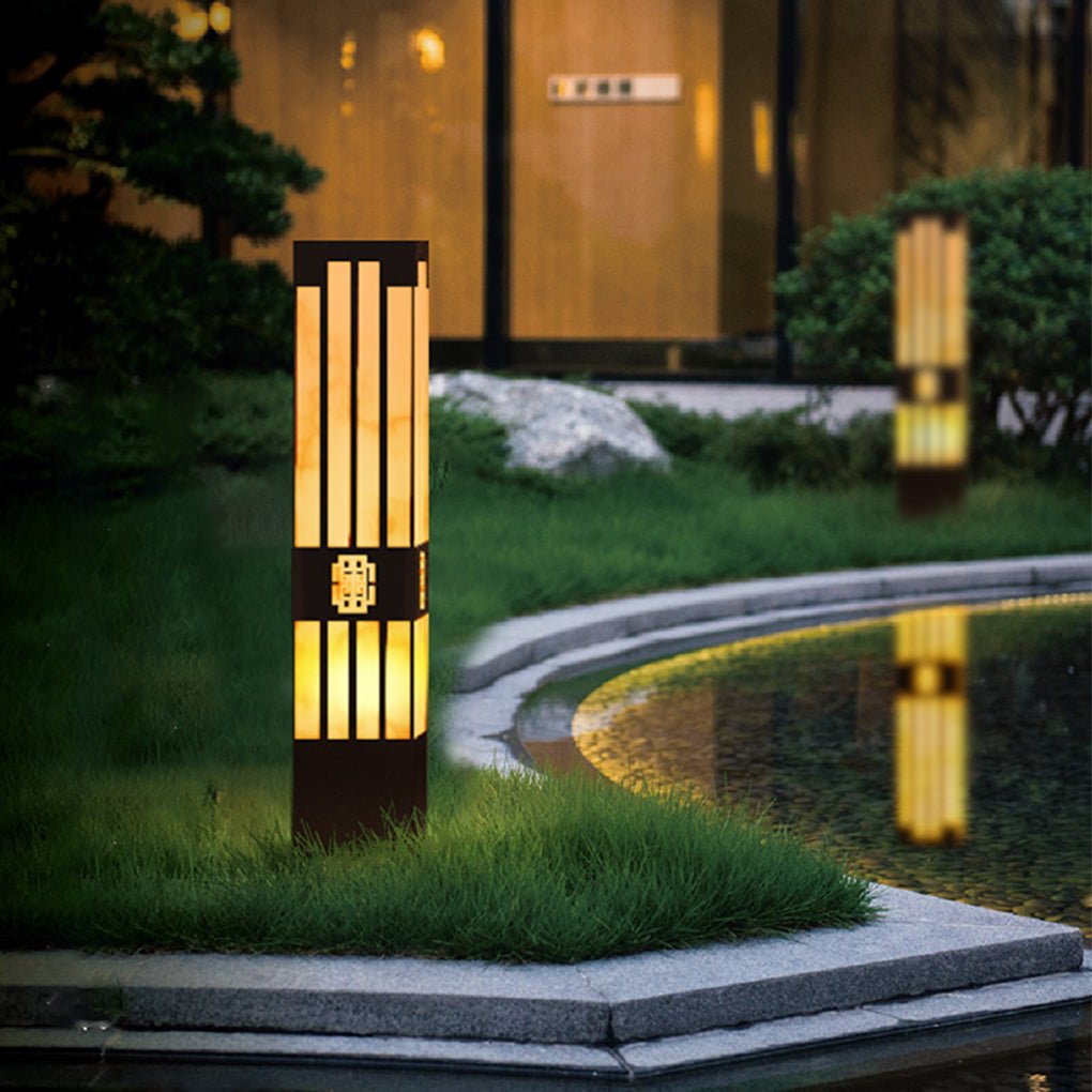 Rectangular Outdoor Garden Lights with Streak Cut Design Elegant Landscape Bollard Lights