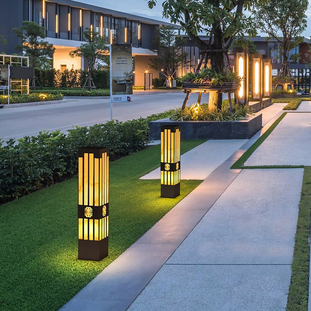 Rectangular Outdoor Garden Lights with Streak Cut Design Elegant Landscape Bollard Lights