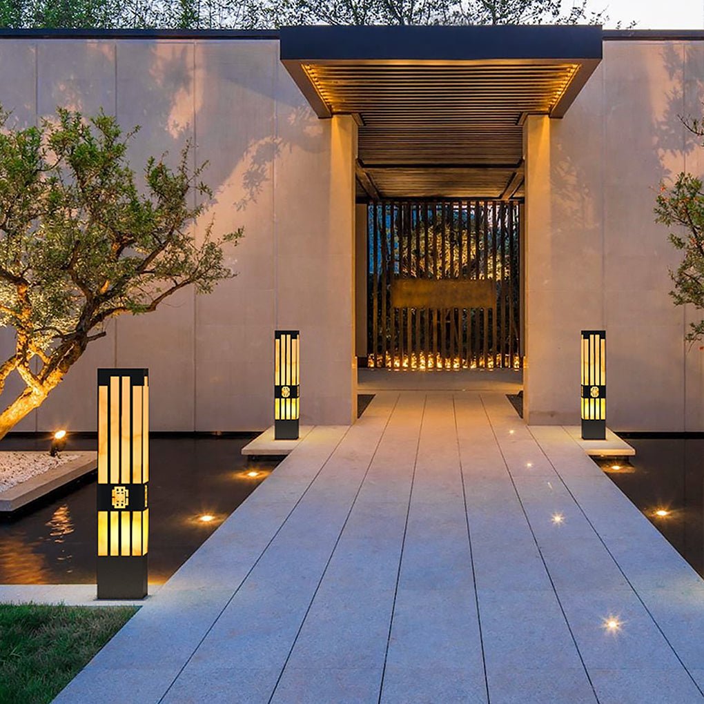 Rectangular Outdoor Garden Lights with Streak Cut Design Elegant Landscape Bollard Lights