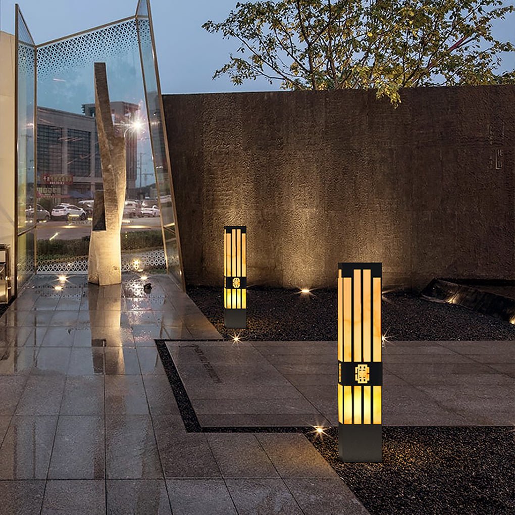 Rectangular Outdoor Garden Lights with Streak Cut Design Elegant Landscape Bollard Lights