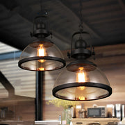 Industrial style clear glass pendant lighting with black metal frame
