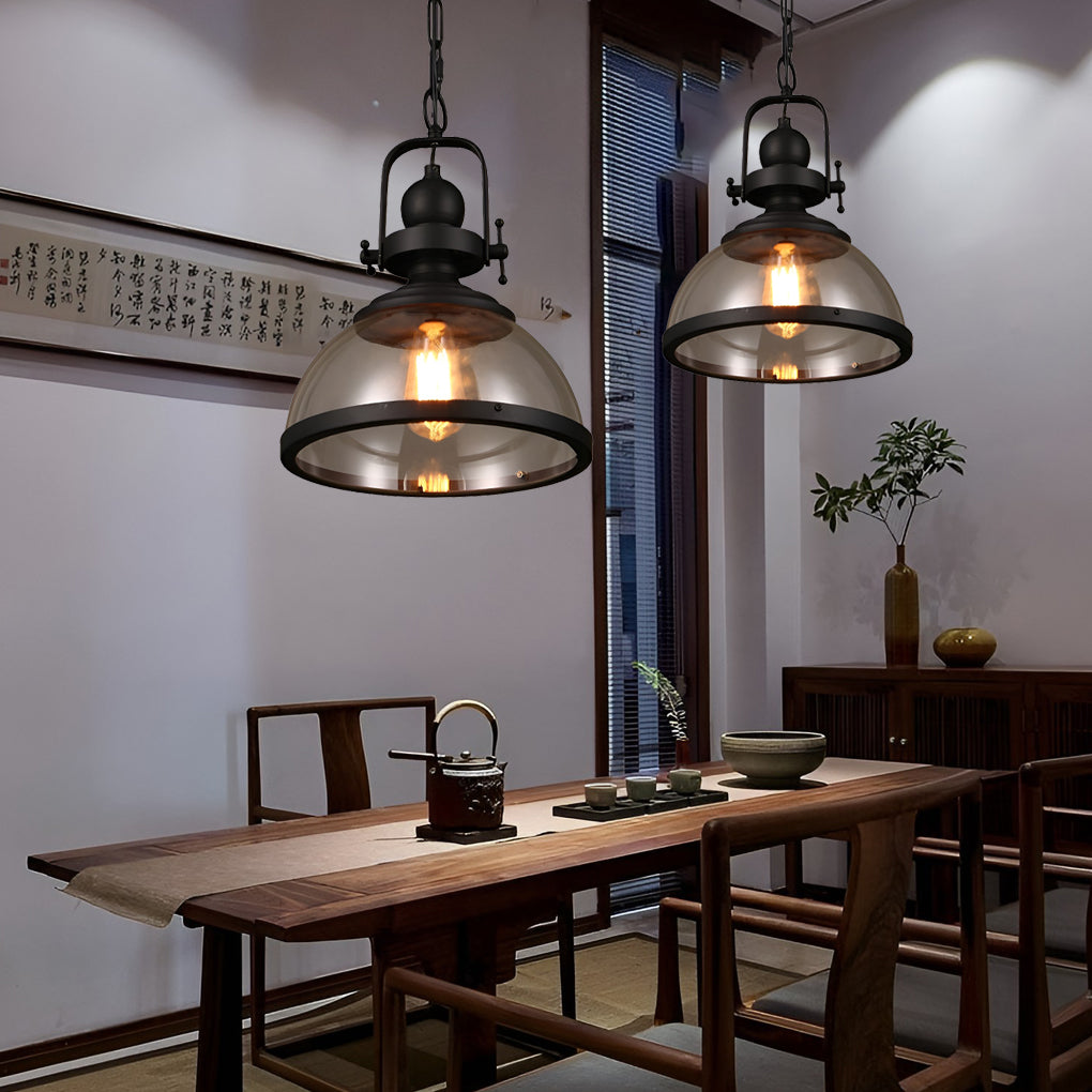Clear glass pendant lighting used in restaurant interior