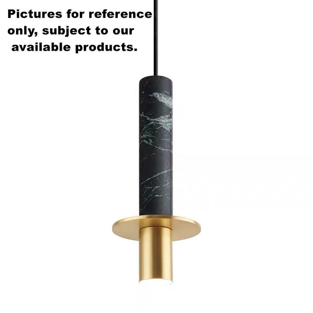 Close-up macro of a black marble alabaster mini pendant lights fixture with luxury gold hardware.