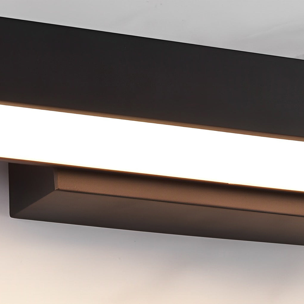 Close-up view of a black led linear wall light showing continuous LED strip and sleek rectangular housing.