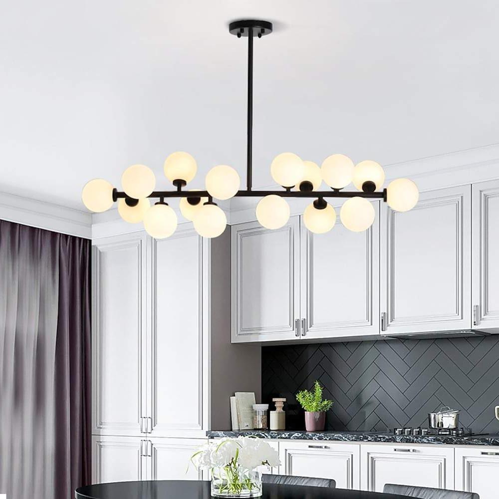 Modern Gold Kitchen Island Light - 16 - Light Linear Iron & Global Glass Ceiling Lights Fixture | 48W, 110V, Hardwired, Indoor