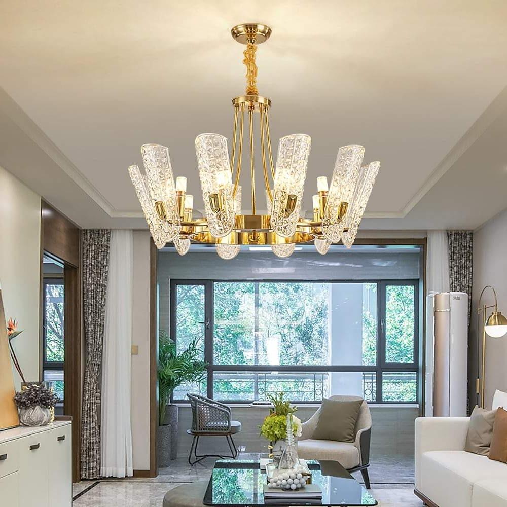 8 - light LED Electroplated Metal Glass Gold Classic Chandelier Pendant Lighting