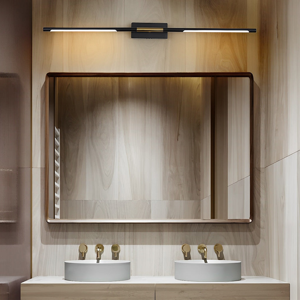 Contemporary vanity light bar enhancing a luxurious bathroom with sleek, minimalist design.