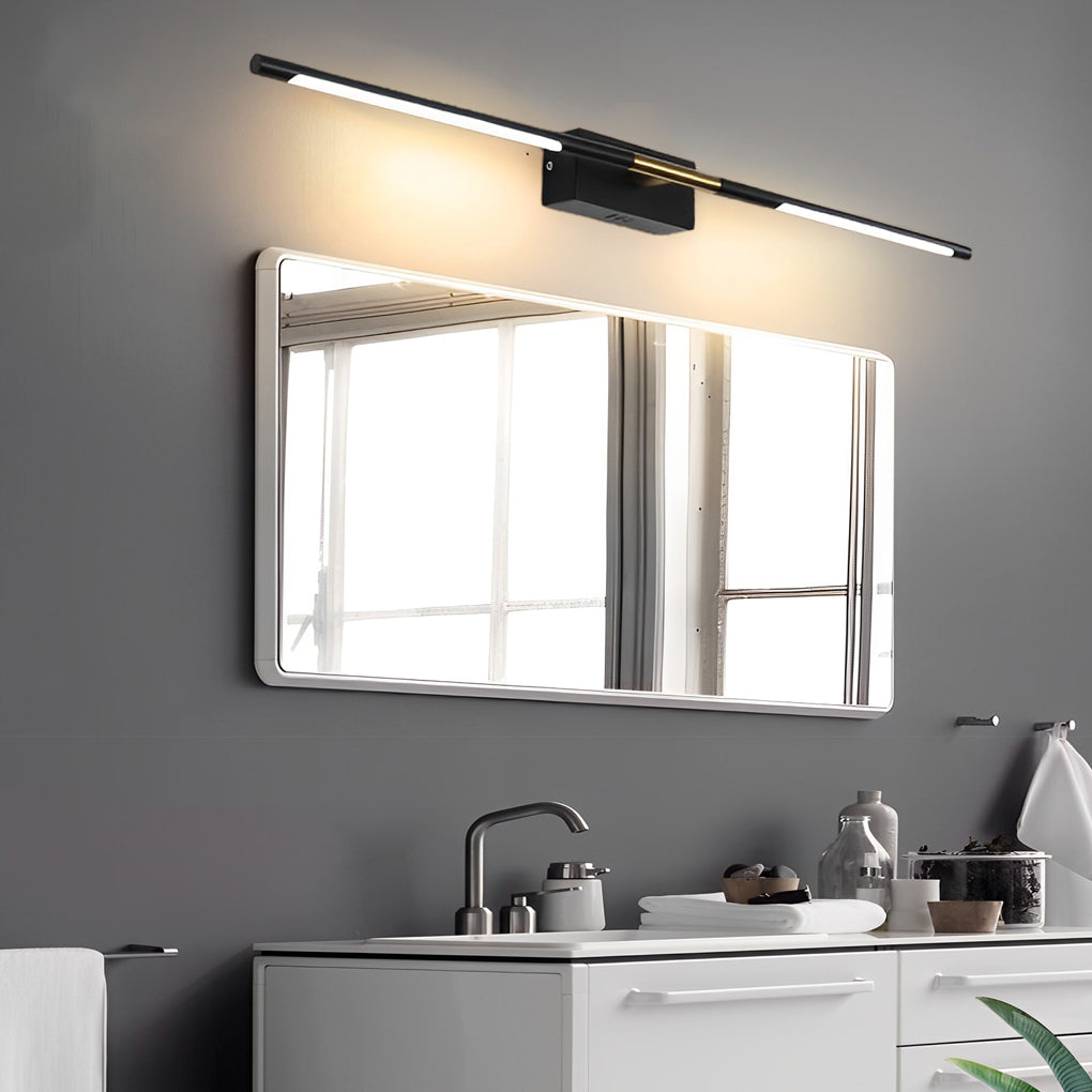 Contemporary vanity light bar enhancing a modern bathroom with clean, linear design.