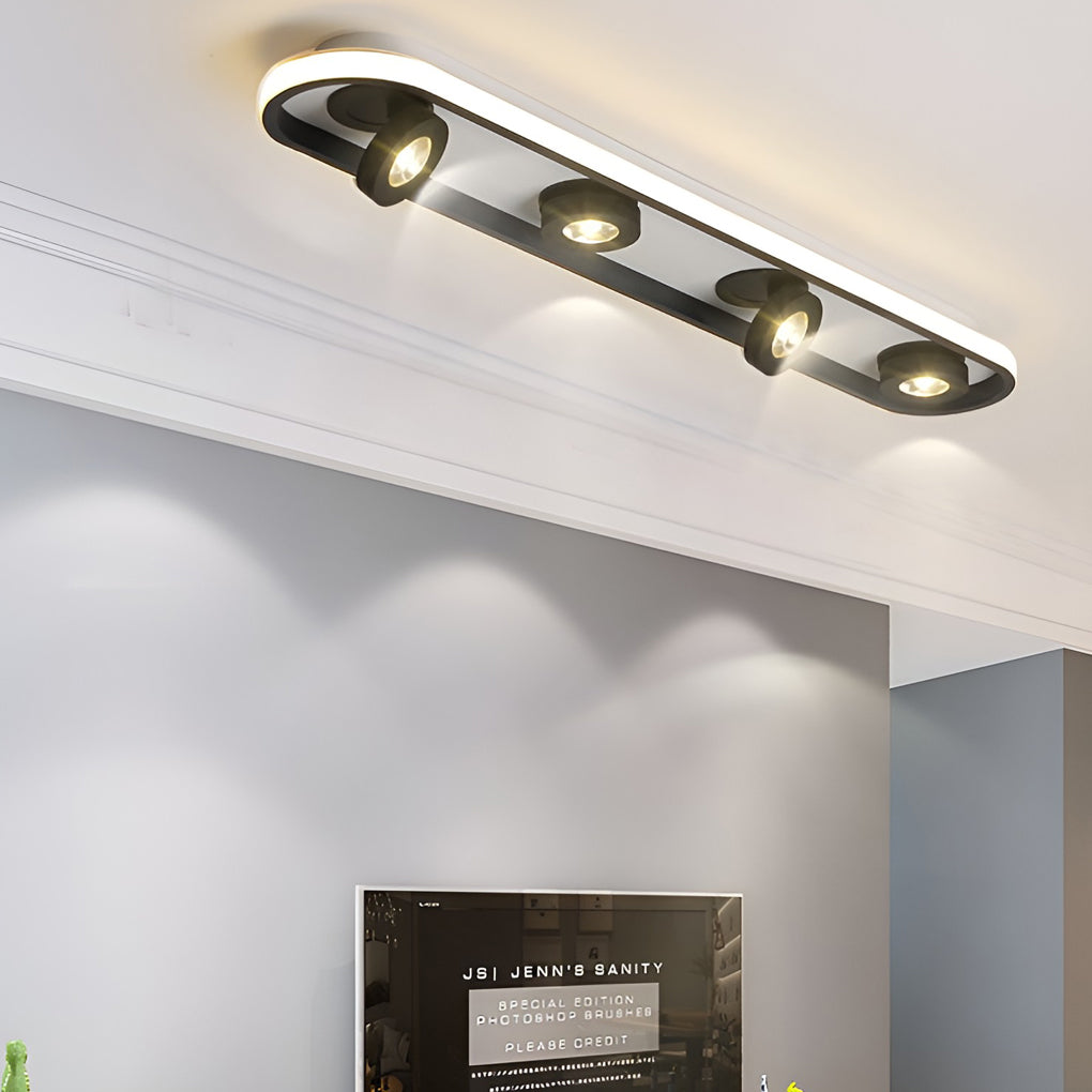 Black linear corridor ceiling light mounted on ceiling