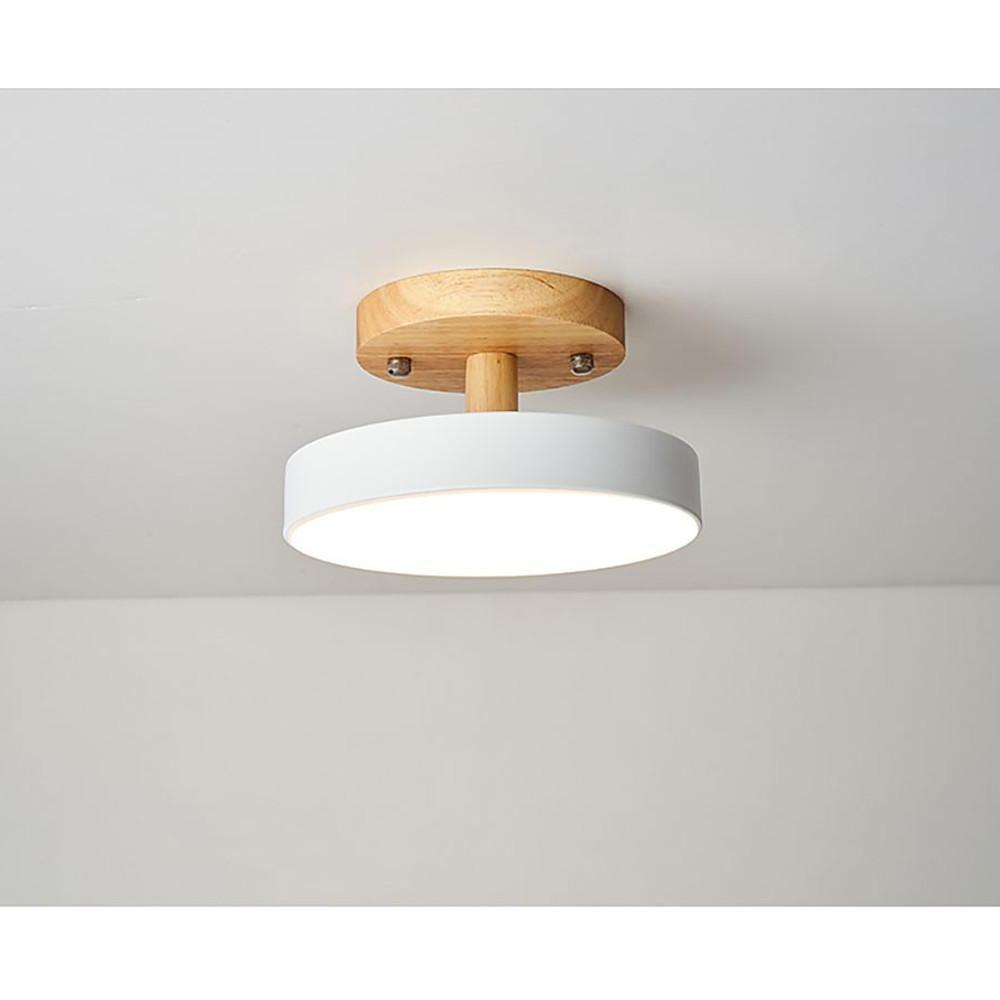 Round Minimalist Drum Flush Mount Light Metal Wood LED Ceiling Light