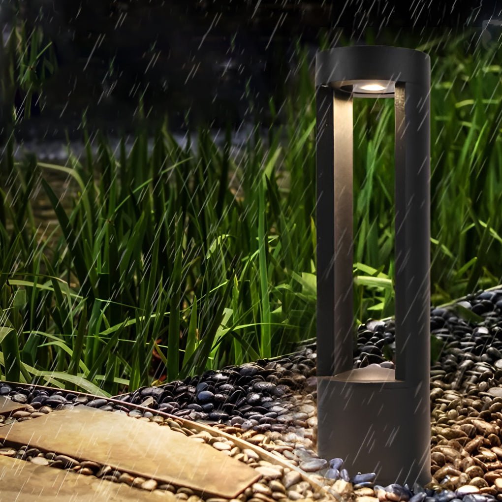 Waterproof LED Outdoor Bollard Lights Hollow Cylindrical Black Lamp for Elegant Exterior Lighting