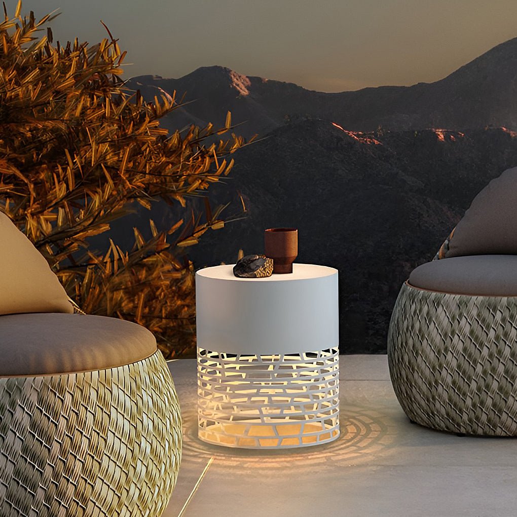 Stylish Hollow Mesh LED Cylinder Light Freestanding Outdoor Garden Lighting