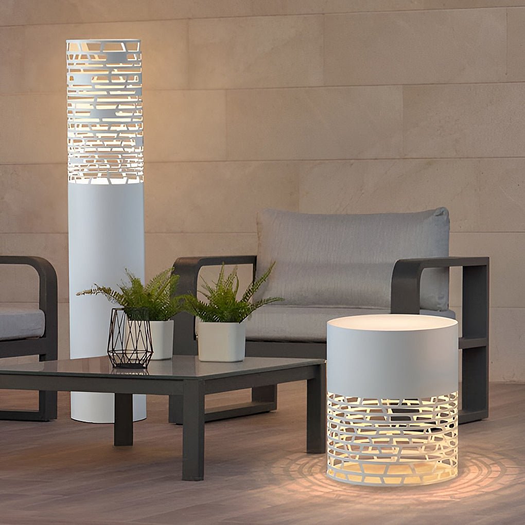 Stylish Hollow Mesh LED Cylinder Light Freestanding Outdoor Garden Lighting