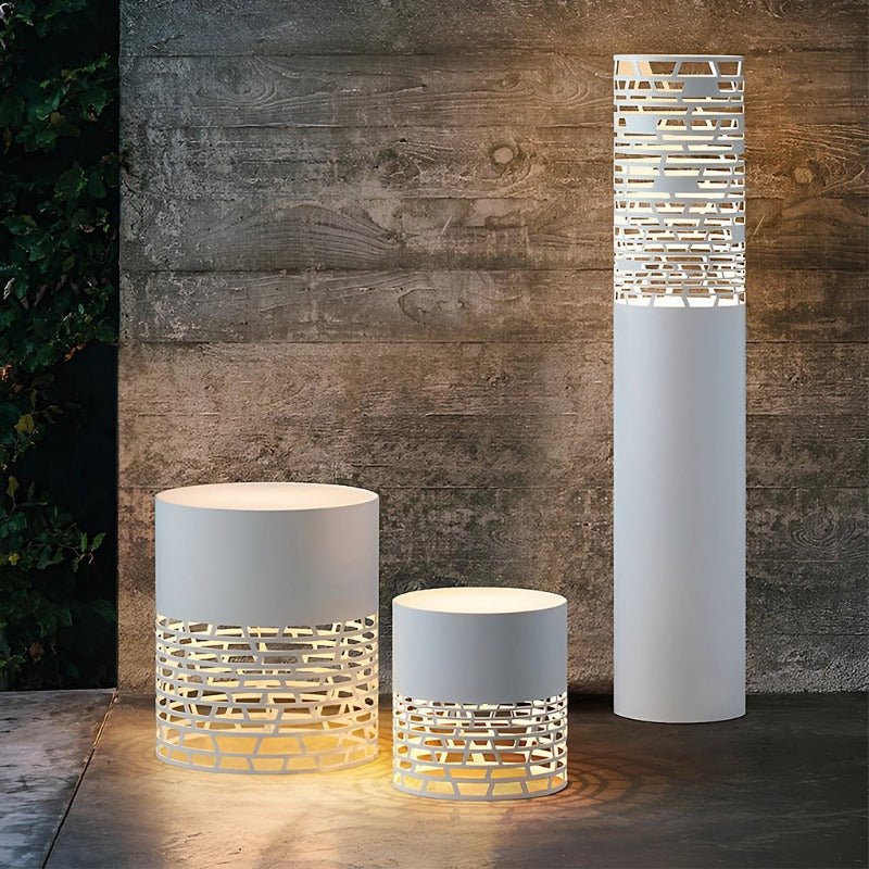 Stylish Hollow Mesh LED Cylinder Light Freestanding Outdoor Garden Lighting