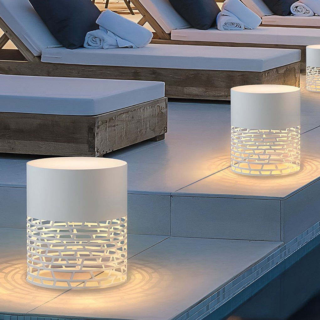 Stylish Hollow Mesh LED Cylinder Light Freestanding Outdoor Garden Lighting