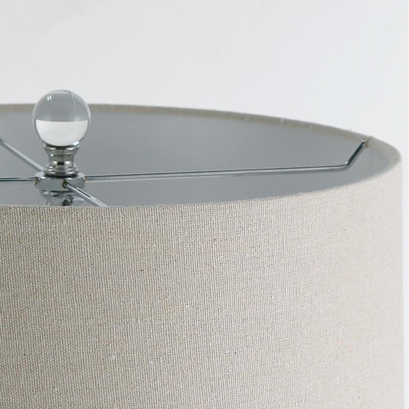 Crystal ball table lamp fabric lampshade texture and top finial detail.