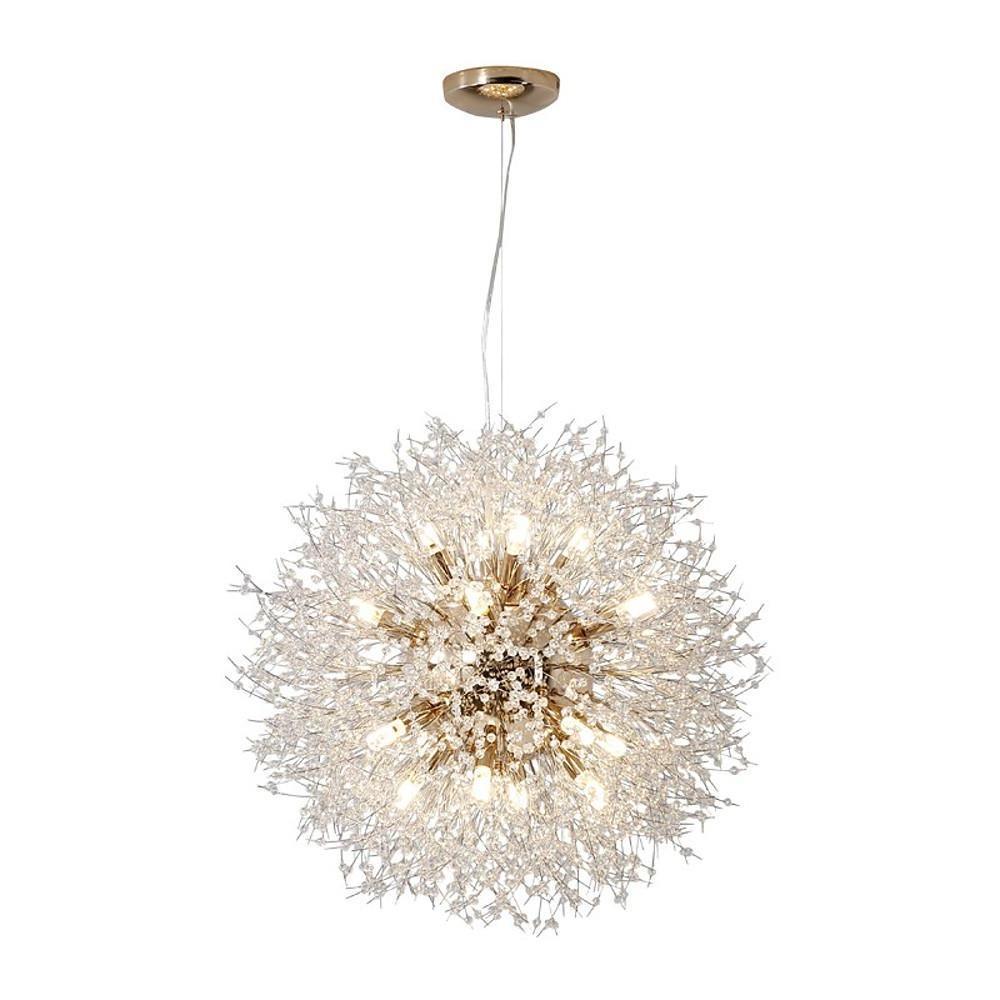 Crystal dandelion chandelier in white, front view of the elegant design.
