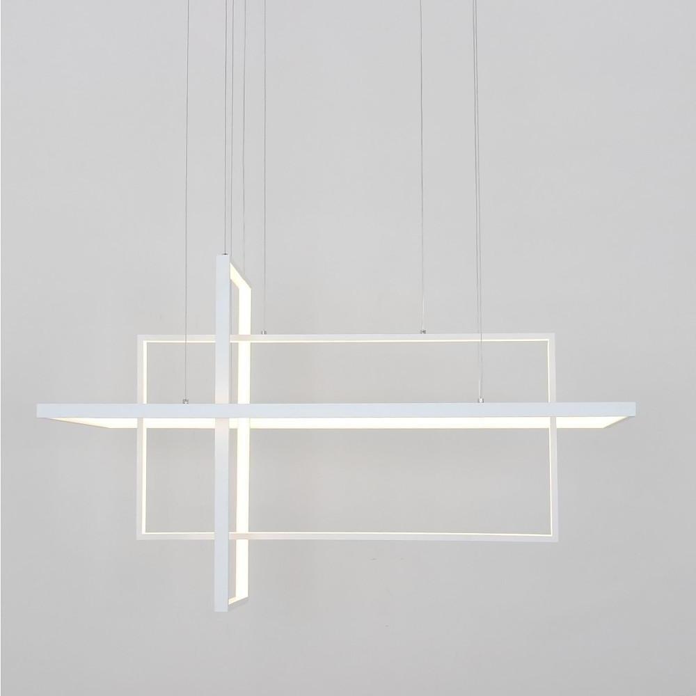 31.5'' Three - Part Futuristic Square Rectangular Hybrid Aluminum Chandelier with Capable Ambient Lights
