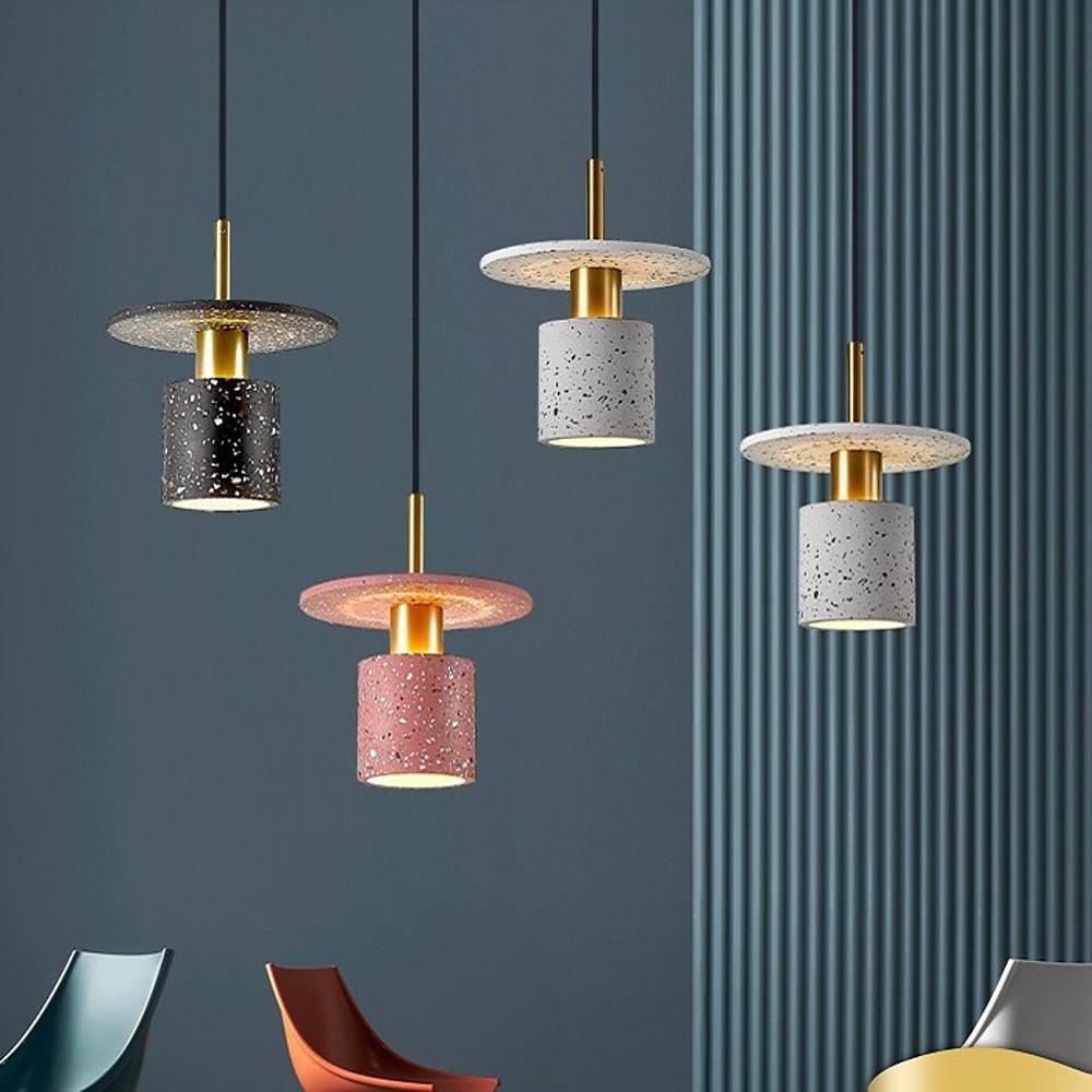 Terrazzo - Inspired Cement Cylinder LED Pendant Lights Modern Island Lighting