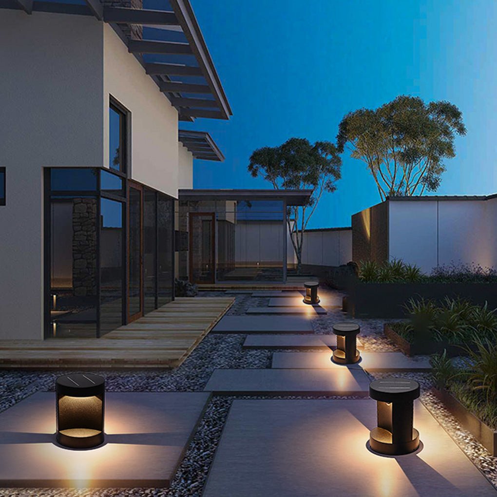 Modern Outdoor Cylinder Lawn Lamp - LED Solar & Hardwired Options
