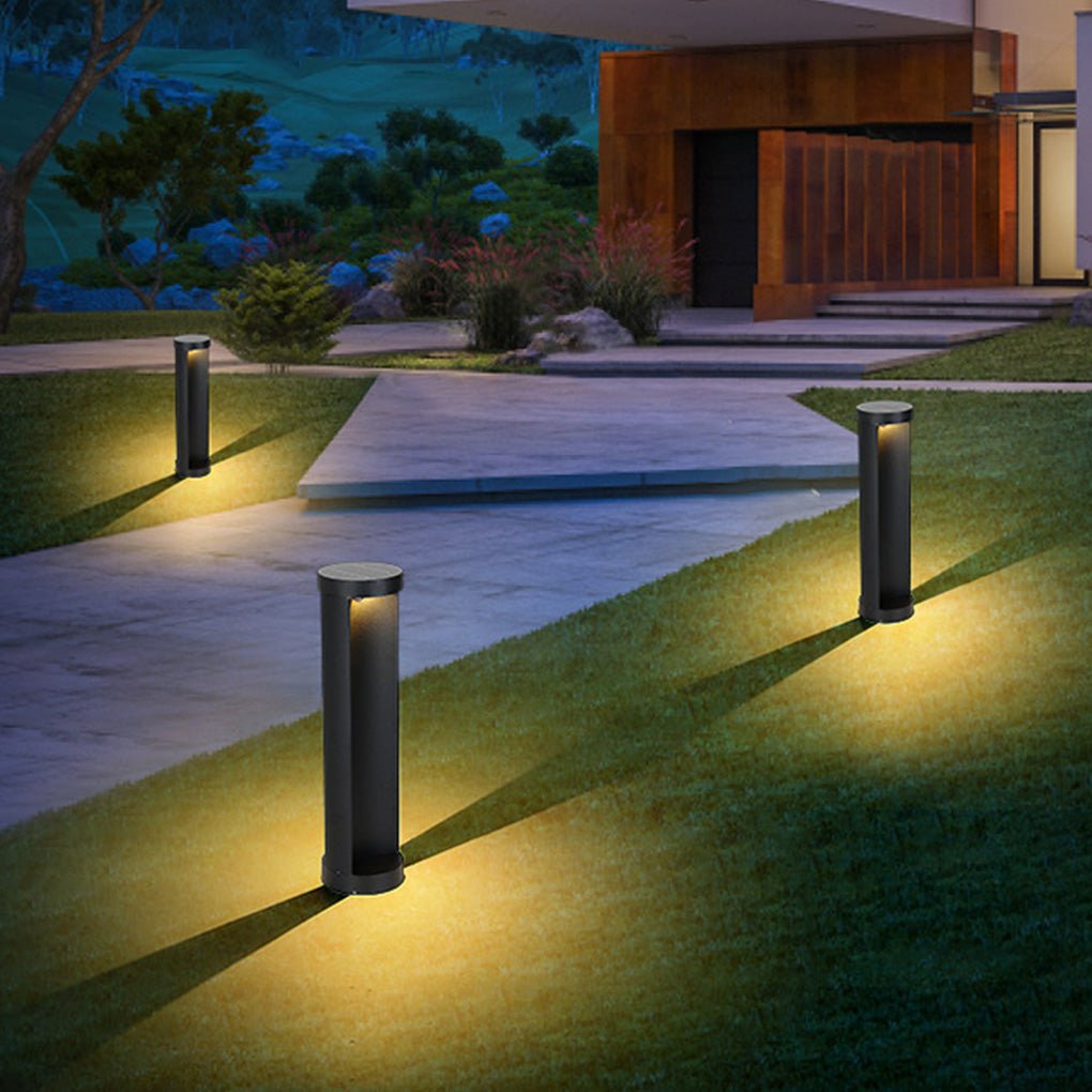 Modern Outdoor Cylinder Lawn Lamp - LED Solar & Hardwired Options
