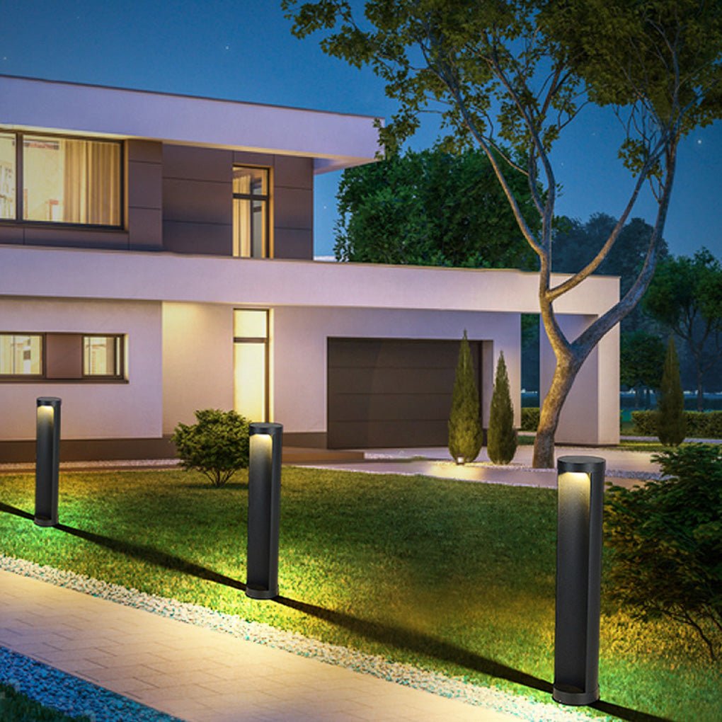 Modern Outdoor Cylinder Lawn Lamp - LED Solar & Hardwired Options
